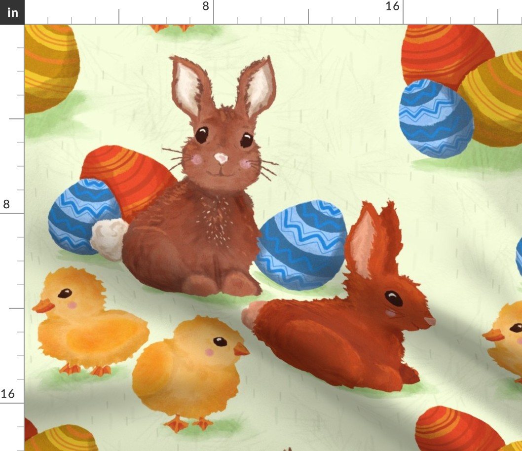 Bunny rabbits, Chicks and Easter Eggs