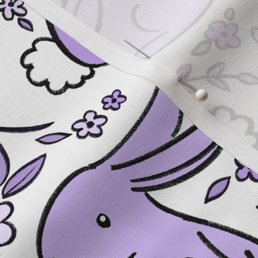 Pastel Bunny Rabbits with Spring Flora - purple and white 