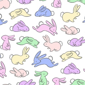 Bunny Babies in Pastel Rainbow - on white  