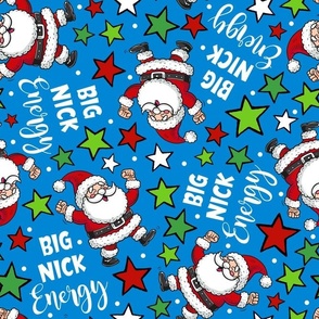 Large Scale Big Nick Energy Funny Christmas Santas and Stars on Blue