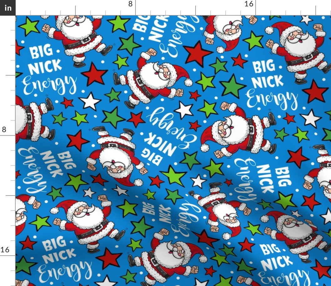 Large Scale Big Nick Energy Funny Christmas Santas and Stars on Blue