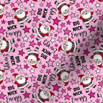 Small-Medium Scale Big Nick Energy Funny Christmas Santas and Stars on Pink