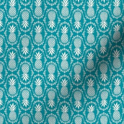 Small Scale Pineapple Fruit Damask Ivory on Lagoon Blue - Copy - Copy