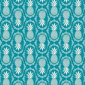 Small Scale Pineapple Fruit Damask Ivory on Lagoon Blue - Copy - Copy