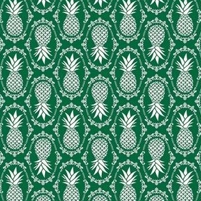 Small Scale Pineapple Fruit Damask Ivory on Emerald Green - Copy - Copy