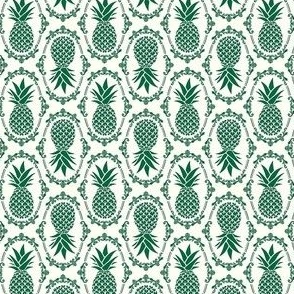 Small Scale Pineapple Fruit Damask Emerald Green on Ivory - Copy - Copy