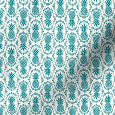 Small Scale Pineapple Fruit Damask Lagoon Blue on Ivory - Copy - Copy