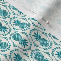 Small Scale Pineapple Fruit Damask Lagoon Blue on Ivory - Copy - Copy
