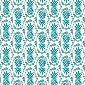 Small Scale Pineapple Fruit Damask Lagoon Blue on Ivory - Copy - Copy