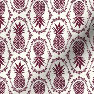 Medium Scale Pineapple Fruit Damask Wine on Ivory - Copy