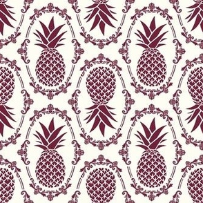 Medium Scale Pineapple Fruit Damask Wine on Ivory - Copy