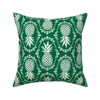 Large Scale Pineapple Fruit Damask Ivory on Emerald Green