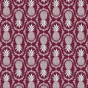 Small Scale Pineapple Fruit Damask Ivory on Wine - Copy - Copy