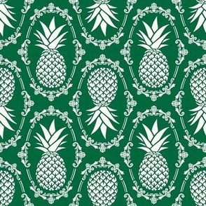 Medium Scale Pineapple Fruit Damask Ivory on Emerald Green - Copy