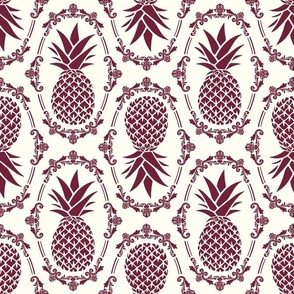 Large Scale Pineapple Fruit Damask Wine on Ivory