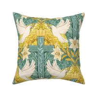 Resurrection Sunday Christian Easter Damask in Green and Gold Large