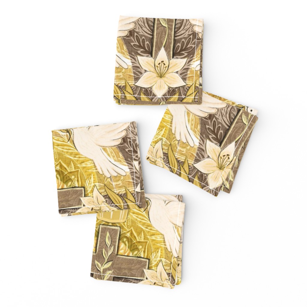 Resurrection Sunday Christian Easter Damask in Gold and Neutral Browns Large