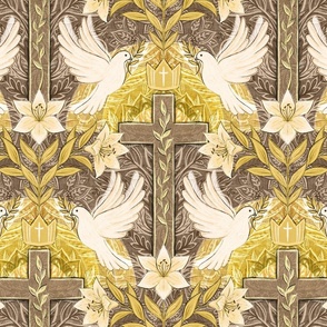Resurrection Sunday Christian Easter Damask in Gold and Neutral Browns Large