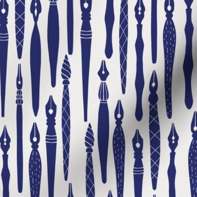 Dip pens repeat pattern (navy blue and cream medium)