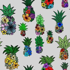 Pineapple Flowers Gray with Colorful PatternsPlease let 