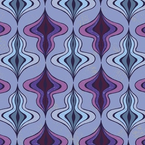 Kitsch retro style atomic pattern design “The spinning top” in lilacs, blues and pinks
