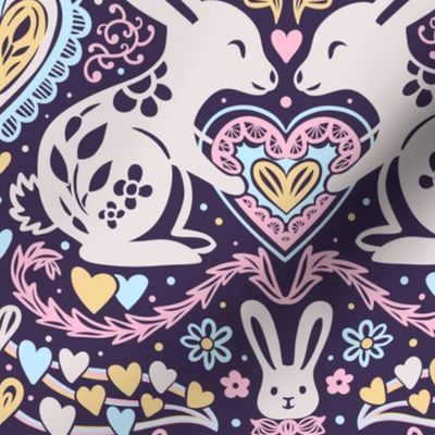 Bunnies and hearts for Valentine's Day. Cute Love -  MEDIUM scale