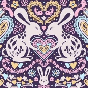 Bunnies and hearts for Valentine's Day. Cute Love -  MEDIUM scale