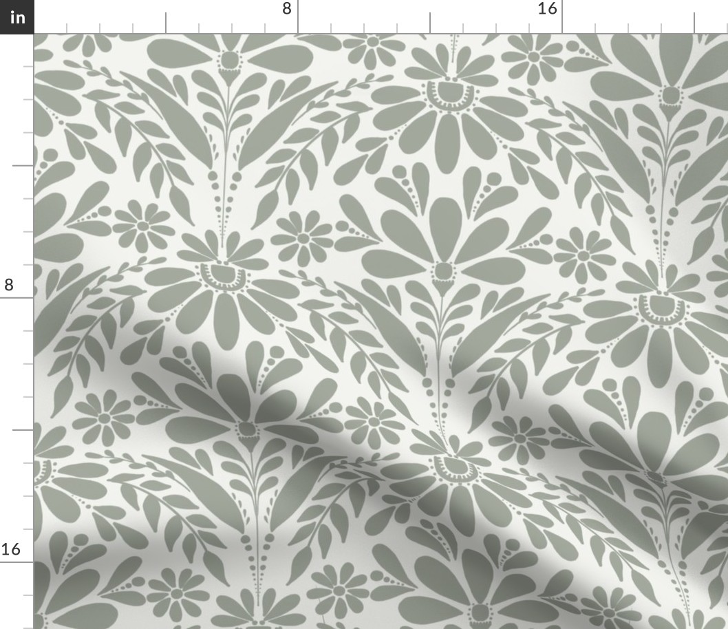 Modern shell sage green floral pattern in off white cream - Medium/Large