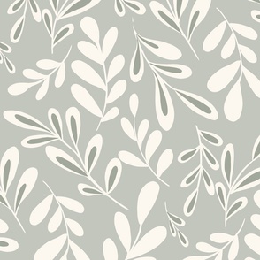 Simple leaves in minty sage green and off white - medium/large scale