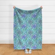 Mexican Floral Block Print Turquoise Large Scale