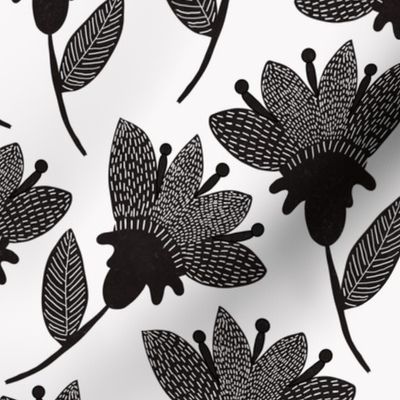 Floral Blockprint Black White Minimalist Simple Neutral