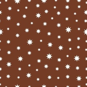 Christmas Stars, Snow, Snowflakes - Cozy Holiday cabin - Christmas fabric in brown white