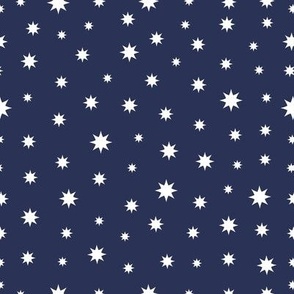 Christmas Stars, Snow, Snowflakes - Cozy Holiday cabin - Christmas fabric in navy blue white
