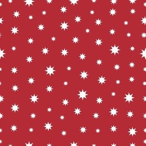 Christmas Stars, Snow, Snowflakes - Cozy Holiday cabin - Christmas fabric in crimson white
