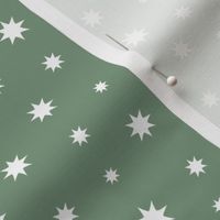 Christmas Stars, Snow, Snowflakes - Cozy Holiday cabin - Christmas fabric in sage green white