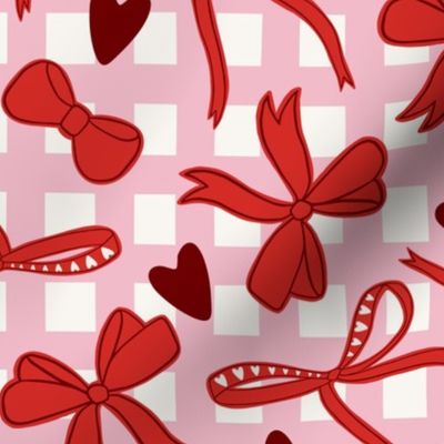 Valentine's Day Bow and Heart Gingham Large Scale