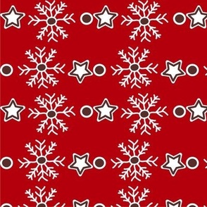 Christmas Snowflakes and Stars - Christmas fabric in crimson and white - Cozy Holiday cabin