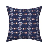 Christmas Snowflakes and Stars - navy blue, crimson and white - winter holidays