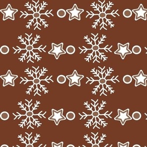Christmas Snowflakes and Stars - Christmas fabric in brown and white - Cozy Holiday cabin
