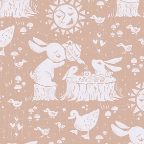 mothers day Woodland brunch _ monochrome nude pink neutrals _Baby Animals_ Lino cut Block print _medium scale