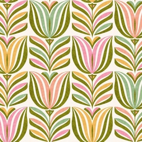 Tulips for Spring, multi-color (Large) - flowers and leaves