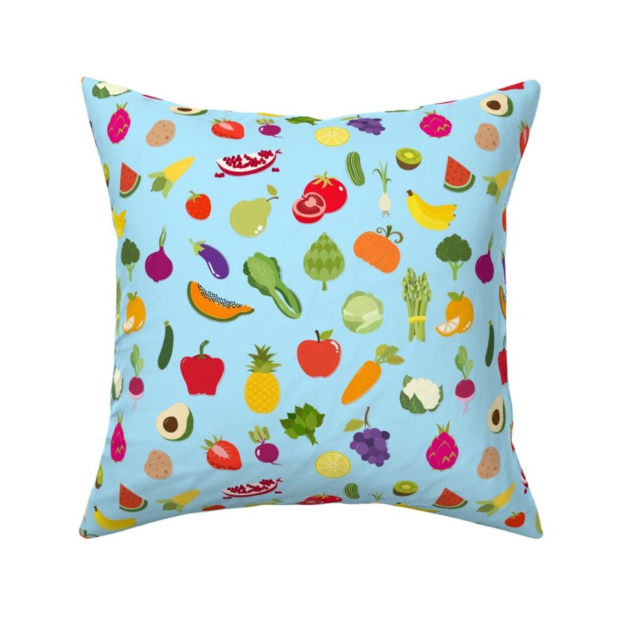 Fruits and Vegetables on Blue