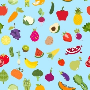 Fruits and Vegetables on Blue