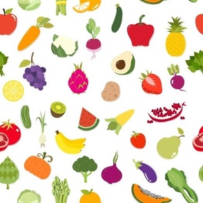Fruits and Vegetables on White