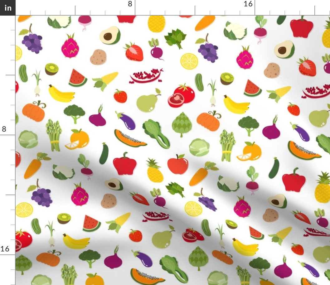 Fruits and Vegetables on White