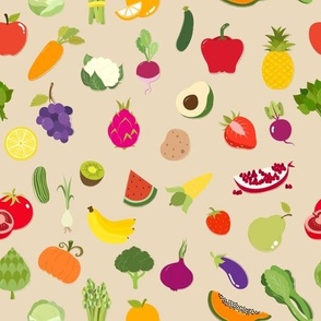 Fruits and Vegetables on Tan