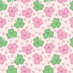 St Patricks Groovy Shamrocks (pink and green) with Mushrooms and Daises, Green Shamrock, Kids St Patrick, Cute St Patrick, Adorable Shamrocks, St Pattys Day, St Patrick Fabric, Shamrock Fabric