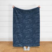 Shibori Stars on Indigo Blue (large scale) | Night sky fabric, block printed stars on shibori linen pattern, block print stars on dark blue, navy, constellations, blue and white star wallpaper.