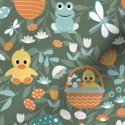 Medium / Easter Egg Hunt - Green - Butterfly - Butterflies - Frog - Chick - Spring - Gubiller - Toad - Floral - Garden - Nature - Kids