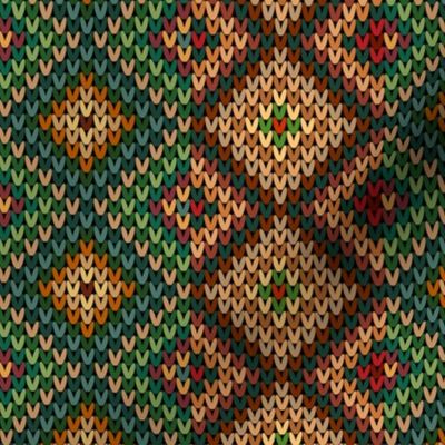 Vertical Fair Isle Stripe in Forest Greens and Browns